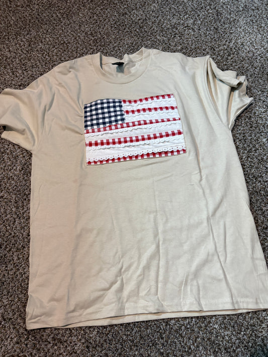GINGHAM FLAG on TAN T-SHIRT