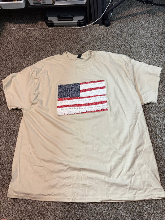 FLORAL FLAG on TAN T-SHIRT