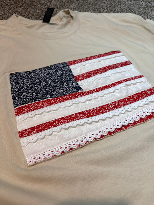 FLORAL FLAG on TAN T-SHIRT