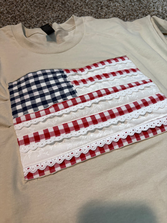 GINGHAM FLAG on TAN T-SHIRT